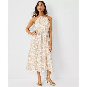 Ann Taylor Zebra Stripe Square Neck Midi Flare Dress XXS